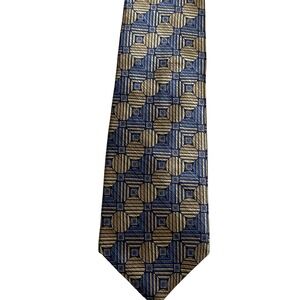 Winston International Silk Necktie Geometric‎ Pattern Gold Blue USA Made